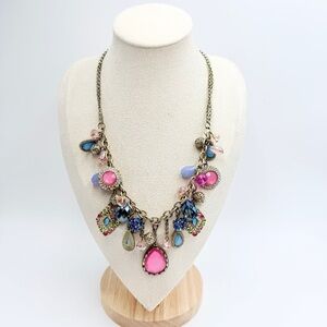 Vintage Bijou Pink Teardrop Rhinestone Charm Necklace